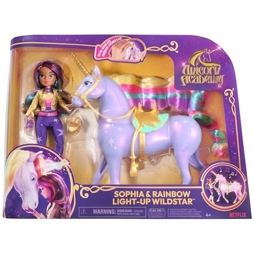 Unicorn Academy, Sophia & Interactive Rainbow Light-up Wildstar Unicorn, Giocattolo con luci, Suoni e Musica, Bambole e unicorni Giocattolo per Bambine dai 4 Anni in su