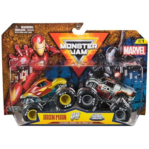 Monster Jam, Monster Truck die-cast ufficiali Marvel Iron Man Vs. War Machine, in scala 1:64, giocattoli per bambini e bambine dai 3 anni in su