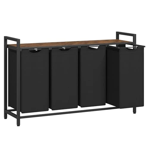 Oferta ograniczona: VASAGLE Kosz na pranie z 4 przegrodami, pojemnik na bieliznę z półkami, worek na brudną bieliznę z tkaniny Oxford, metalowa rama, 4 x 40 litrów, 116 x 33 x 72 cm, brązowo-czarny Vintage BLH401B01 z 63.99 EUR na 54.39 EUR (znizka 15%)