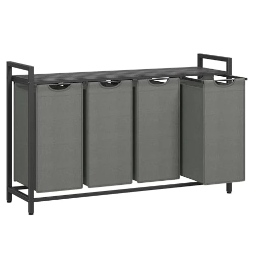 Offre limitée : VASAGLE Panier à Linge 4 Compartiments, Corbeille à Linge Sale, 4 Sacs Amovibles en Tissu Oxford, Étagère, Cadre en Métal, 4 x 40 L, 116 x 33 x 72 cm, Gris Ardoise et Gris Anthracite BLH401G01 de 65.99 € à 53.59 € (19% de remise)
