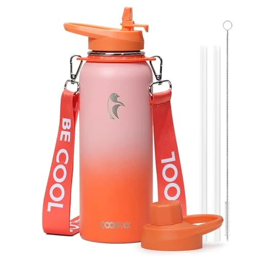 Zeitlich begrenztes Angebot: Coolflask Isolierte Wasserflasche 1183 ml mit Riemen, Wasserkrug aus Edelstahl mit Strohhalm und Ausgussdeckel, Große Wasserflasche aus Metall, Auslaufsicher und BPA-frei, Sonniges Orange von 27.99 € auf 27.99 € (0.00% Rabatt)