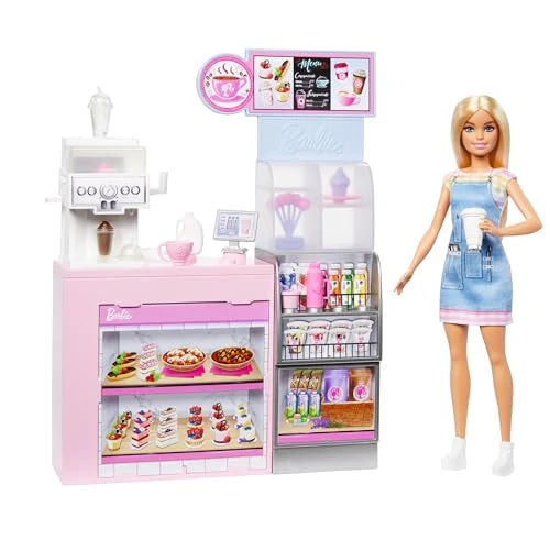 Limited offer: Barbie You Can Be Barista Doll with Cafe, Play Set with Smoothie Machine and Coffee, Counter, Shelf and Bar Accessories, Toy Professions +3 Years (HXN94) from 39.99 EUR to 28.99 EUR (save 28%)