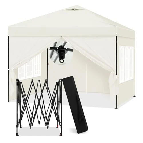 Offre limitée : Laneetal Tonnelle Pliante 3x3m, Pergola, avec Parois Latérales Amovibles, Fenêtres, pour Festival, Camping, Sac de Transport, Beige de 107.94 € à 126.99 € (-17.65% de remise)