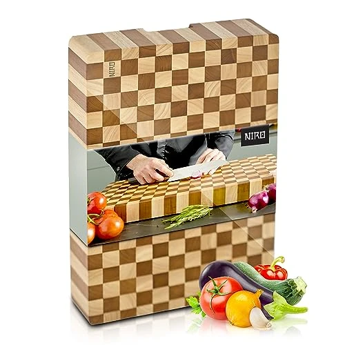 NIRO Profesjonalna deska do krojenia XXL z drewna 100% pará naturalny Rubberwood, grubość 4 cm, rozmiar 40 x 30 x 4 cm, toksyczny, drewno z litego drewna, taca do serwowania, unikalna konstrukcja
