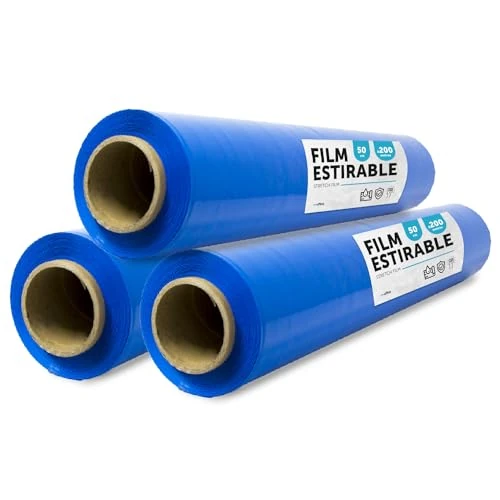 Verpackungsfolie, Kunststoff, blau, für Verpackung von Umzugskartons, zum Schutz von Möbeln und Lieferungen, Maße 50 cm x 200 m, dehnbar, m-office (Blau, 3 Stück)