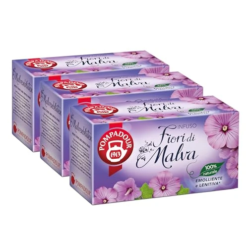 Pompadour, Infusion Fleur de Mauve 60 Filtres (3 Paquets de 20 Filtres) Hydratant, Apaisant, 100% Naturel, Sans lactose, Gluten et Allergènes, Vegan