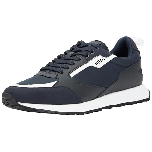 Limited-time offer: HUGO Mens Icelin Runn Branded-Accent Trainers in Mixed Materials Size 10 Dark Blue from 169.00 £ to 169.00 £ (save 0.00%)