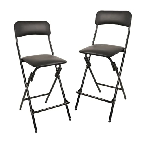 Amazon Basics Folding Stool with Footrest, 136.1 kg Weight Capacity, 61 cm Height, Black, Set of 2