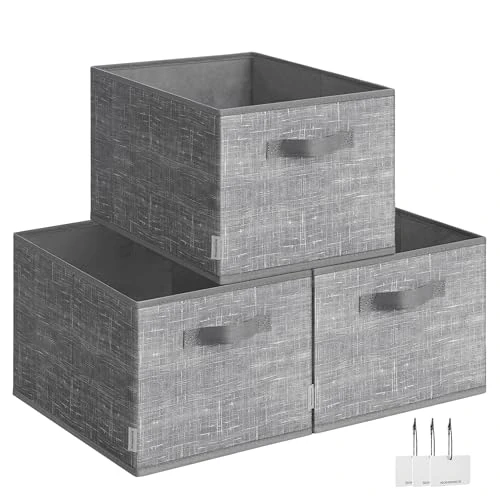 Offre limitée : SONGMICS Boîtes de Rangement Pliables, Lot de 3, Paniers de Rangement en Tissu, 40 x 30 x 24 cm, Organisateurs, 2 Poignées, Porte-Étiquettes, pour Chambre, Salon, Gris Jonc ROB440G01 de 19.99 € à 19.99 € (0.00% de remise)