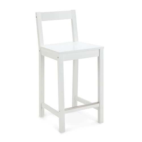 Amazon Basics Tabouret de comptoir de cuisine en bois blanc avec un dossier, tabouret de bar et de salle à manger, montage facile, moderne, 88 cm de haut