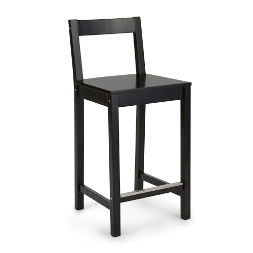 Amazon Basics Single Black Wood Kitchen Counter Stool with Backrest, Bar Stool, Dining Chair, Easy Assembly, Modern, 88 cm Tall