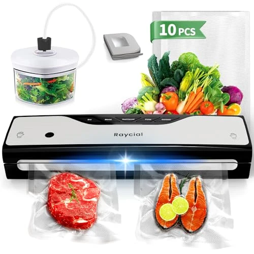 Raycial Vacuümmachine, 5-in-1, vacuümapparaat, voor droog/nat/conservering, met 10 vacuümzakken, snijder en afzuigslang