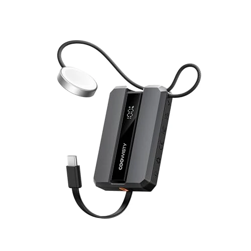 Coowisty Power Bank 10000mAh Portable Charger 20W PD Fast Charging with Built in USB C Cable, Battery Pack Compatible with Apple Watch Series 9/8/7/6/SE, iPhone Samsung Huawei Xiaomi etc