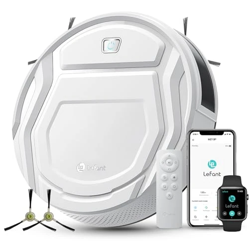 LEFANT 2200Pa Robot Vacuum Cleaner, 120 Minutes Max Wi-Fi Self-Rechargeable, App/Alexa Perfect for Pet Hair, Carpets, Hard Floors, 210P White with Remote Control