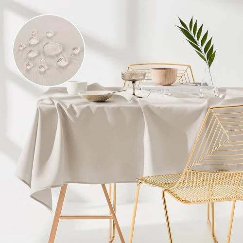 Offerta a tempo: ROOM99 Aura, tovaglia 140 x 300 cm, antimacchia, lavabile, impermeabile, antimacchia, in poliestere, rettangolare, decorazione per banchetti, per tutto l'anno, beige chiaro - 0.00% da 24.71 € a 24.71 €