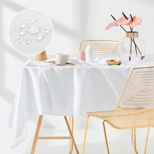 Offerta a tempo: ROOM99 Aura - Tovaglia 140 x 300 cm, antimacchia, lavabile, impermeabile, antimacchia, in poliestere, rettangolare, decorazione per banchetti per tutto l'anno, colore bianco - 6% da 64.83 € a 60.69 €