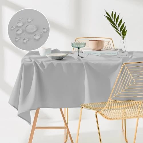 Offerta a tempo: ROOM99 Aura, tovaglia 140 x 260 cm, antimacchia, lavabile, impermeabile, antimacchia, in poliestere, rettangolare, decorazione per banchetti, per tutto l'anno, grigio chiaro - 21% da 26.93 € a 21.23 €