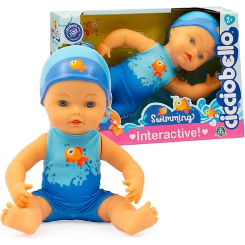 Cicciobello Swimming Natación Verdaderamente Estilo Libre Y Usar Traje Colorido con Gorro A Juego, para Niños A Partir de 2 Años, Juegos Preciosos