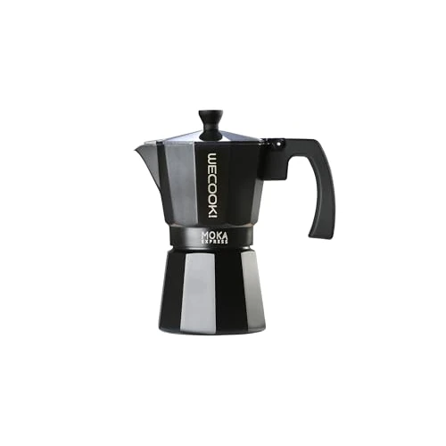 Offerta a tempo: WECOOK! Bella Caffettiera Moka Nera in Alluminio, 1 Tazza (50 ml), Guarnizione in Silicone e Valvola di Sicurezza, Adatta per Gas, Elettrico e Vetroceramica – Non Adatta all’Induzione - 0.00% da 22.88 € a 22.88 €