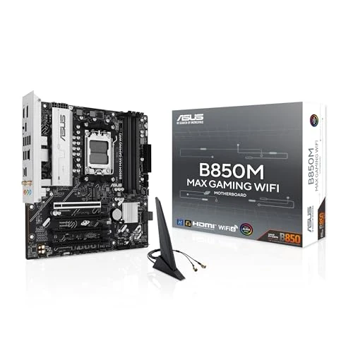 ASUS B850M MAX GAMING WIFI, Scheda Madre AMD mAMD ATX, 8+2+1 Fasi di Alimentazione, Slot DDR5, PCIe 5.0 Ready, 3 slot M.2, WiFi 6, Ethernet 1Gb, USB-A, USB-C, HDMI, BIOS Flashback e Aura Sync, Nera