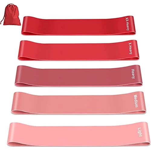 Resistance Bands [Set of 5], 100% Natural Latex Exercise Band, Resistance Band Women with 5 Resistance Levels for Yoga Pilates Physiotherapy Stretching Training Home Gym - Carry Bag Included