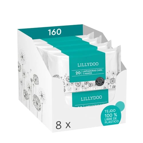 Oferta limitowana: LILLYDOO Chusteczki nawilżające do twarzy i rąk, 160 sztuk (8 x 20), 100% bez plastiku z 46.62 zł na 46.62 zł (oszczędź 0.00%)