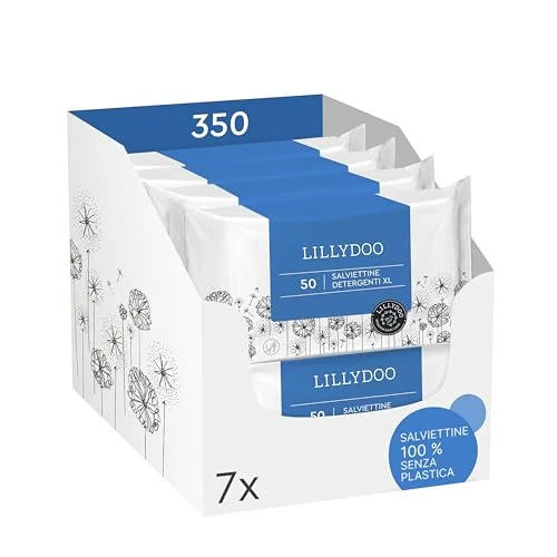 Offerta a tempo: LILLYDOO Salviettine detergenti, 350 pezzi (7x50), 100% senza plastica, misura XL, al 99% acqua - 22% da 23.49 € a 18.39 €