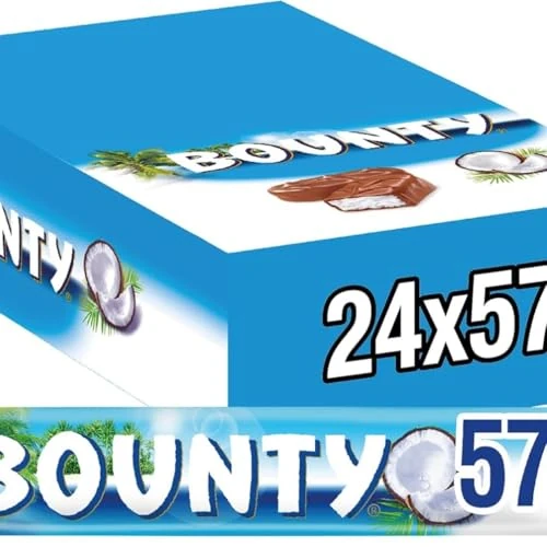 Offerta a tempo: Bounty Barrette di Cioccolato Ripiene al Cocco e Coperta da Cioccolato al Latte - Pacco da 24 pezzi x 57 g, Nuova versione — 23% da 22,50 € a 17,28 €