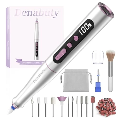 Denabuty Torno para Uñas Profesional 35000 RPM, 12 en 1 Lima Eléctricas Uñas Nail Drill Machine, Kit de Manicura Pedicura Eléctrico Recargable por USB, Velocidad Ajustable para Salón DIY DN-2402