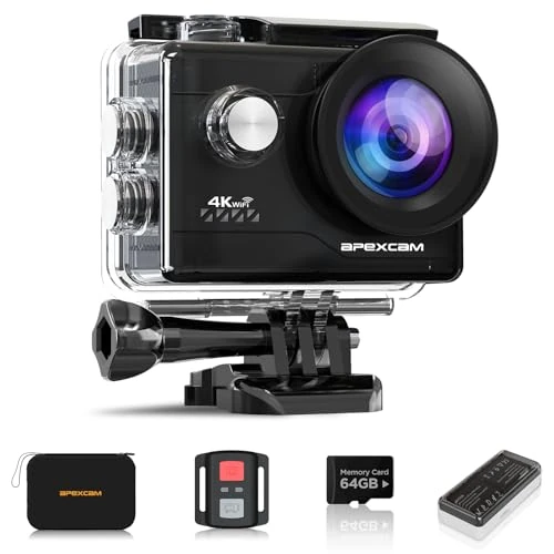 Limited offer: Apexcam M80air with 64GB Card Action Camera 4K 60FPS 64MP WiFi Underwater Camera Waterproof 40M Sports Camera EIS With Ultra HD 2.4G Remote 2 x 1350mAh Batteries and Accessories from 69.99 EUR to 49.99 EUR (save 29%)