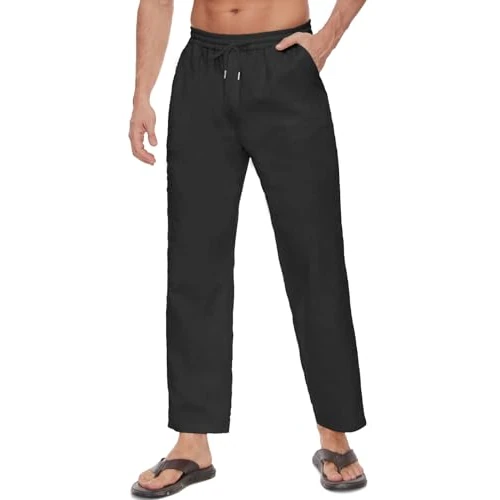 Oferta limitada: Yutdeng Pantalón de Lino para Hombre - Verano, Anchos, Casual, Largos, Ligeros, Piernas Rectas, Sueltos, Transpirables, Sólidos - para Playa y Yoga de 6.99 € a 6.99 € (ahorro 0.0%)