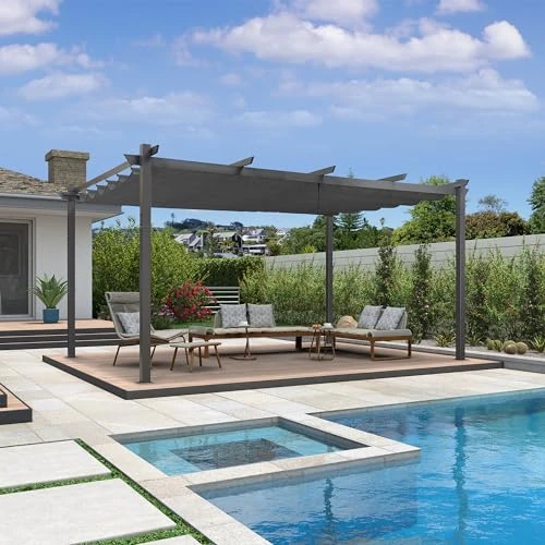 Offerta a tempo: PURPLE LEAF Gazebo Pergola 3,5 x 4,8 M Alluminio Pergolato da Giardino con Tetto ha Scomparsa Per Giardino Pergolati Terrazzo e Attività Commerciale, Grigio chiaro - 0.00% da 1049.00 € a 1049.00 €