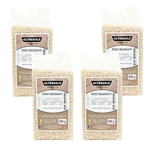 Oltresole, Artisanal Basmati Reis, langkörniger Reis mit unverwechselbarem Aroma, ideal für Reissalate, orientalische Gerichte und Pilaw-Reis, Vakuum-Packung mit 4 x 500g