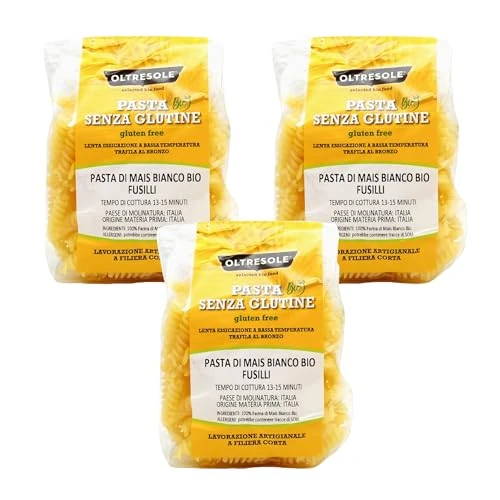 Offerta a tempo: Oltresole - Pasta di Mais Bianco Biologica Italiana Gluten Free, Formato Fusilli - pasta senza glutine, 100% farina di mais bianco bio, vegan, confezione da 3 pacchi da 350 g - 54% da 14.60 € a 6.75 €