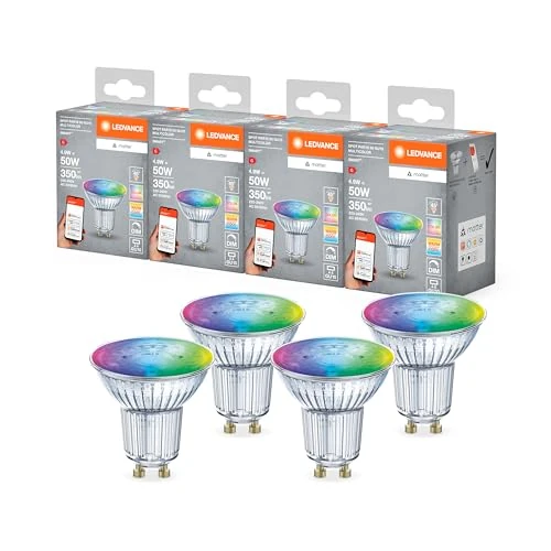 Limited-time offer: LEDVANCE Smart+ Matter LED Reflector lamp, Compatible with Google, Alexa, Apple, Glass, 4.9W, 350lm, GU10, Color Light & White Light, app or Voice Control, Life of up to 20,000 Hours, 4-Pack from 62.77 GBP to 62.77 GBP (save 0%)