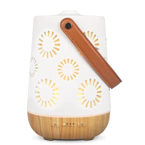 SALKING Wireless Essential Oil Diffuser, 180 ml Ceramic Rechargeable Ultrasonic Aromatherapy with 7 Colours LED Night Light, BPA Free