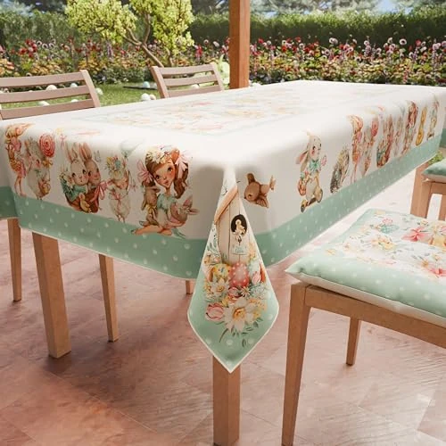 PETTI Artigiani Italiani - Fleckabweisende Tischdecke, rechteckig, für Küche, Osterdesign Dolly, für 6 Plätze (140 x 180 cm), 100% Made in Italy