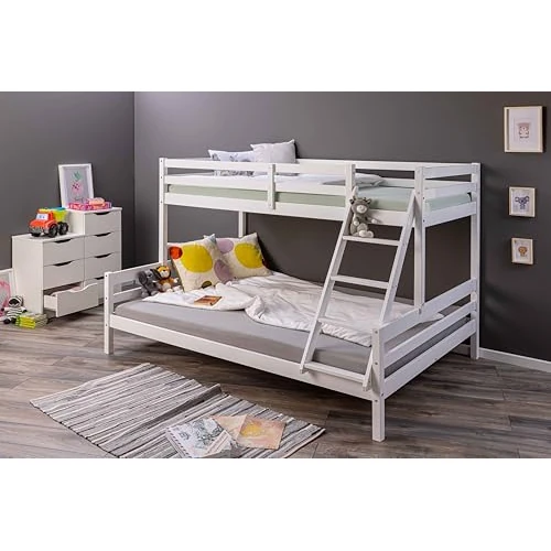 Offerta a tempo: Inter Link Letto a castello Letto per ragazzi Letto a castello Letto per bambini Pino massiccio Bianco 2 letti 90 x 200 e 140 x 200 cm Senza base Sleepy Cloud - 56% da 567.00 € a 246.80 €
