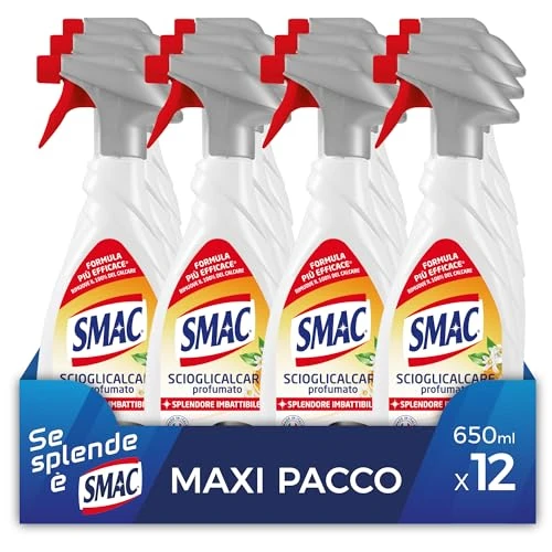 Offerta a tempo: Smac - Sgrassatore Scioglicalcare Profumato, Detergente Spray Multisuperficie con Azione Anticalcare, Splendore Imbattibile, 650 ml x 12 Pezzi - 24% da 31.08 € a 23.60 €