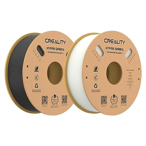 Creality Hyper PLA-filament, 1,75 mm, 2 kg voor 3D-printers, 3D-printerfilament, PLA ontwikkeld voor hoge snelheid 30-600 mm/s, maatnauwkeurigheid ± 0,03 mm (zwart en wit)