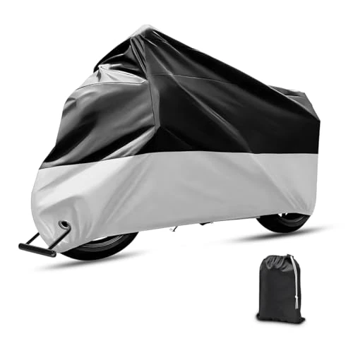 Offerta a tempo: JNNJ Copertura Moto Impermeabile, Universale Impermeabile Moto Telone Copertura, Moto Scooter Anti-Uv Polvere per Esterni, Poliestere Copertura Resistente Polvere per Scooter Motocross(Nero/Argento) - 0.0% da 19.99 € a 19.99 €