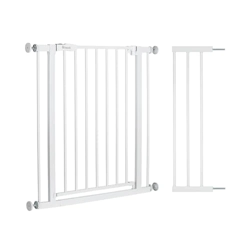 hauck Open N Stop 2 Set with 21cm Extension, White - Pressure Fit Baby Gate 96-101 cm for Doors & Stairs, Closes Manually, Opens to Both Sides with One Hand, Metal, Mounting Accessories Included