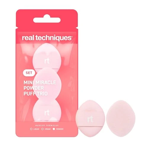 Offerta a tempo: Real Techniques Mini Miracle Powder Puff Trio, per preparazione e cottura al forno, mini spugnetta da trucco per cipria sfusa e pressata,3 pezzi - 50% da 7.99 € a 3.99 €