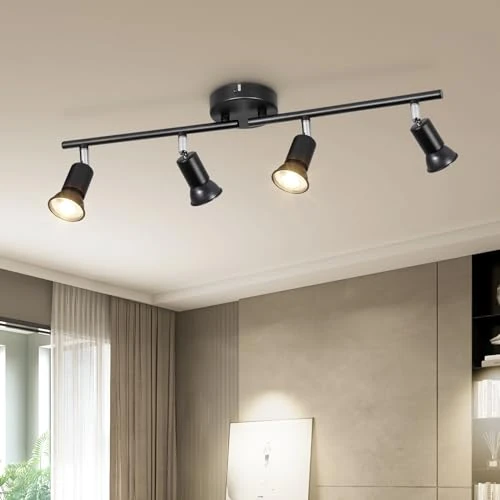 Offre limitée : Dehobo Luminaire Plafonnier LED GU10 4 Spots LED - Éclairage de Plafond Spot Orientabl Moderne Noir pour Couloir Salon Salle à Manger Cuisine - Sans Ampoule de 23.13 € à 18.84 € (19% de remise)