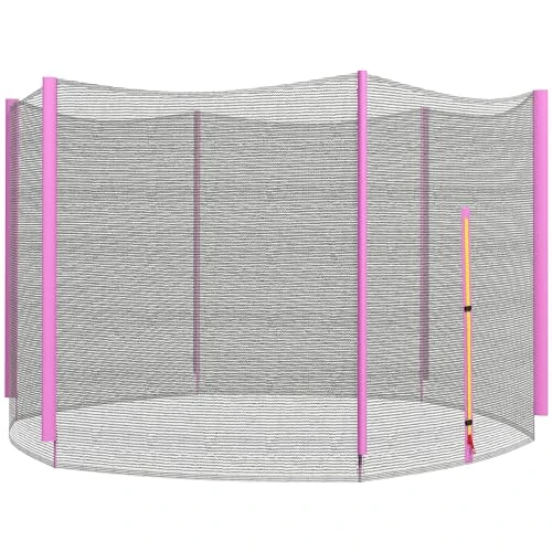 SPORTNOW 6-poliges elastisches Trampolin-Sicherheitsnetz mit Reißverschluss-Eingang, Schutznetz für PE-Trampoline, Ø305x180 cm, Schwarz und Pink
