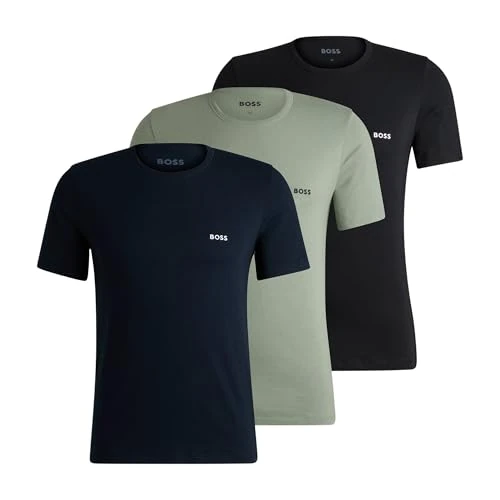 BOSS Mens TShirtRN 3P Classic Three-Pack of Embroidered-Logo Underwear T-Shirts in Cotton