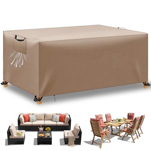Offerta a tempo: WUAYAMI Copertura Tavolo Esterno Impermeabile,Panno 420D Oxford Impermeabile Copertura,Tavoli e Sedie da Cortile Raggi UV, Quadrato Resistente Allo Strappo Copertura Tavolo, Kaki, 200x100x75cm - 10% da 32.99 € a 29.77 €