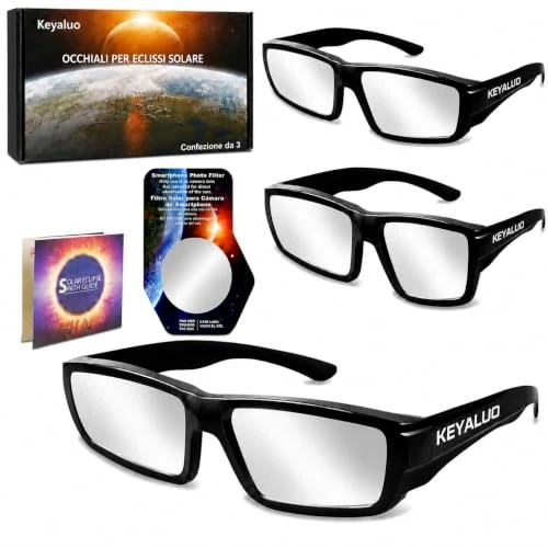 Offre limitée : Keyaluo Lunettes eclipse solaire,2026 approuvées,certifiées ISO 12312-2:2015(E) et CE, lot de 3 lunettes robustes en plastique pour l’observation directe du soleil de 27.99 € à 25.99 € (7% de remise)
