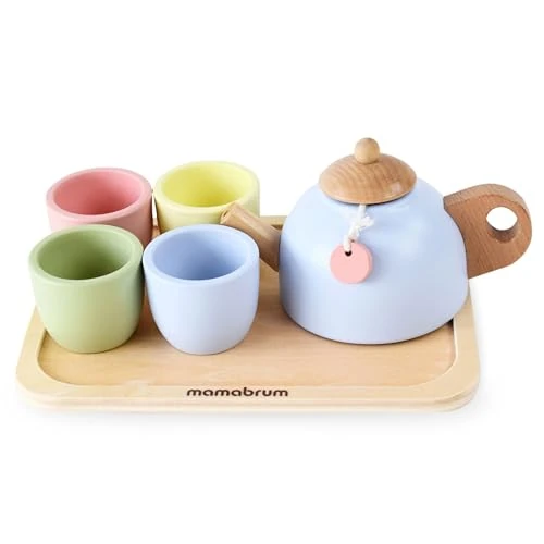 Oferta ograniczona: Mamabrum Drewniany Zestaw do Herbaty dla Dzieci 3+, Dziecięcy Serwis Herbaciany z Tacą - 7 elementów, Zabawki do Odgrywania Ról - Barista, Kucharz, Czajniczek i Filiżanki do Zabawy dla Dzieci z 94.00 EUR na 94.00 EUR (znizka 0%)