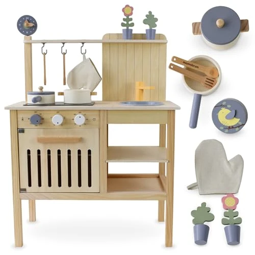 Offre limitee: Mamabrum Cuisine en Bois Style Bohème - Kit avec Poêle, Casserole, Ustensiles, Accessoires Décoratifs - Jeu d'Imitation Intérieur/Extérieur 3+ Ans (10 Articles) de 69.99 EUR a 56.94 EUR (economie 19%)